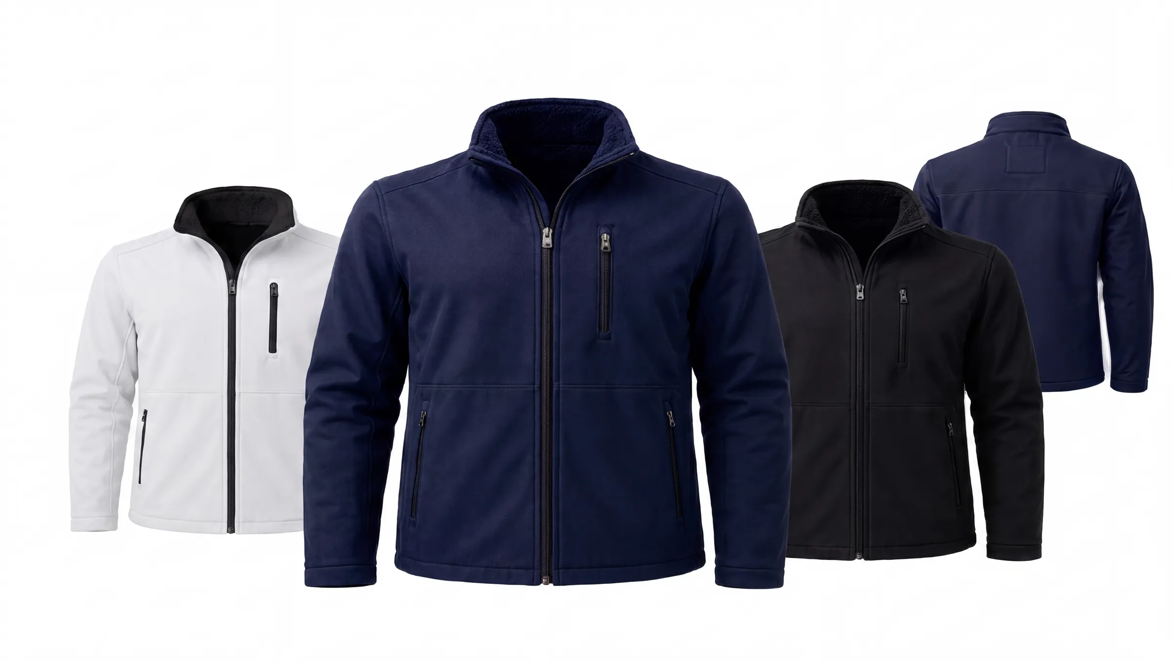 Chaquetas ejecutivas con cierre frontal en blanco, azul marino y negro